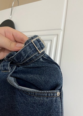 Kadın Kemerli Bol Kesim Kot Pantolon - Görsel 7