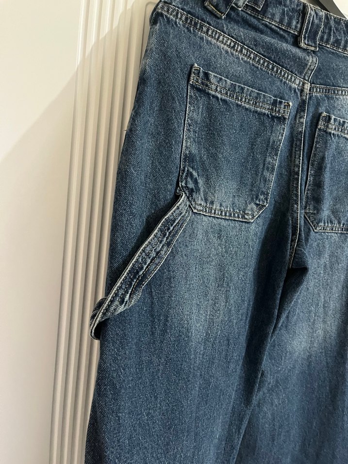 Kadın Kemerli Bol Kesim Kot Pantolon - Görsel 3