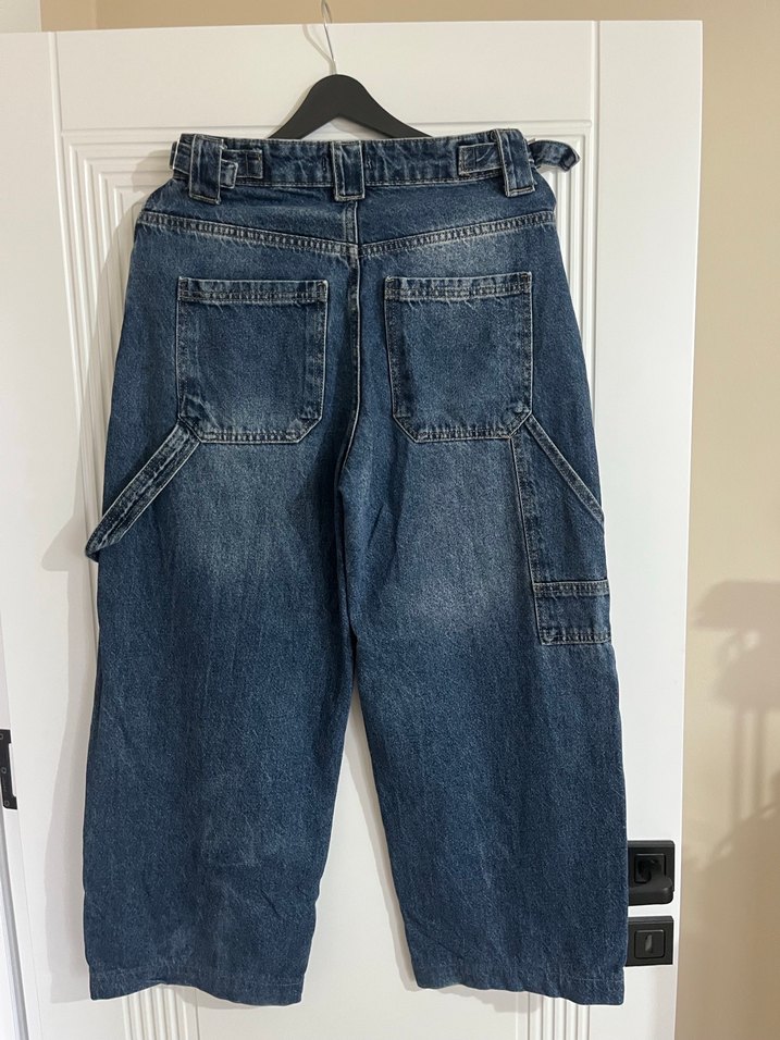 Kadın Kemerli Bol Kesim Kot Pantolon - Görsel 2