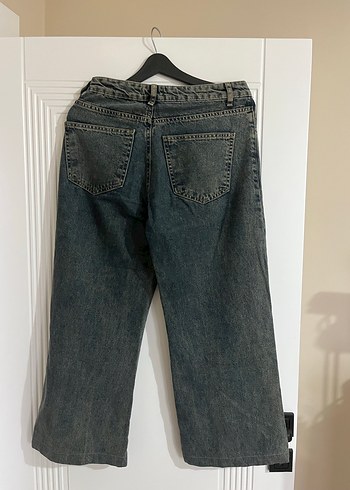 Gri Bol Kesim Midi Kot Pantolon - Görsel 2