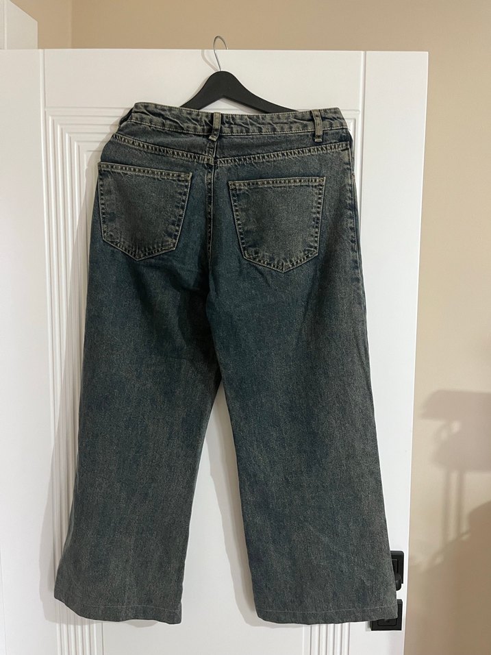 Gri Bol Kesim Midi Kot Pantolon - Görsel 2