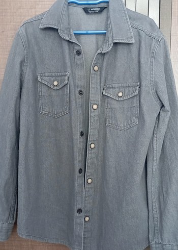 LC Waikiki Gri Denim Düğmeli Kadın Gömlek
