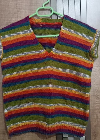 Renkli V Yakalı Örgü erkek çocuk Süveter - Görsel 2