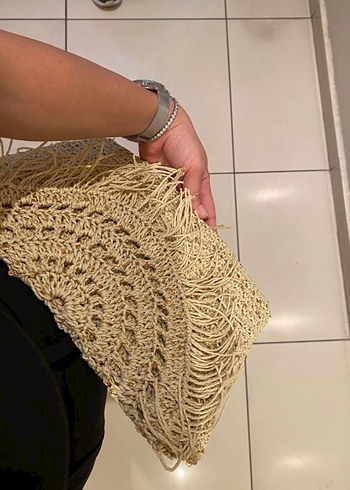  Beden Nakışlı Örgü Bej Bohem Kadın Portföy Çanta