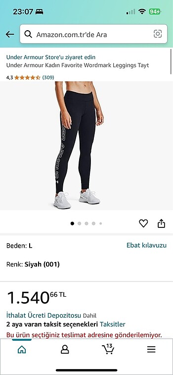 Under Armour marka orijinal L beden yeni tayt