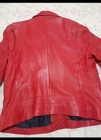 Kırmızı gerçek  deri ceket - Görsel 2