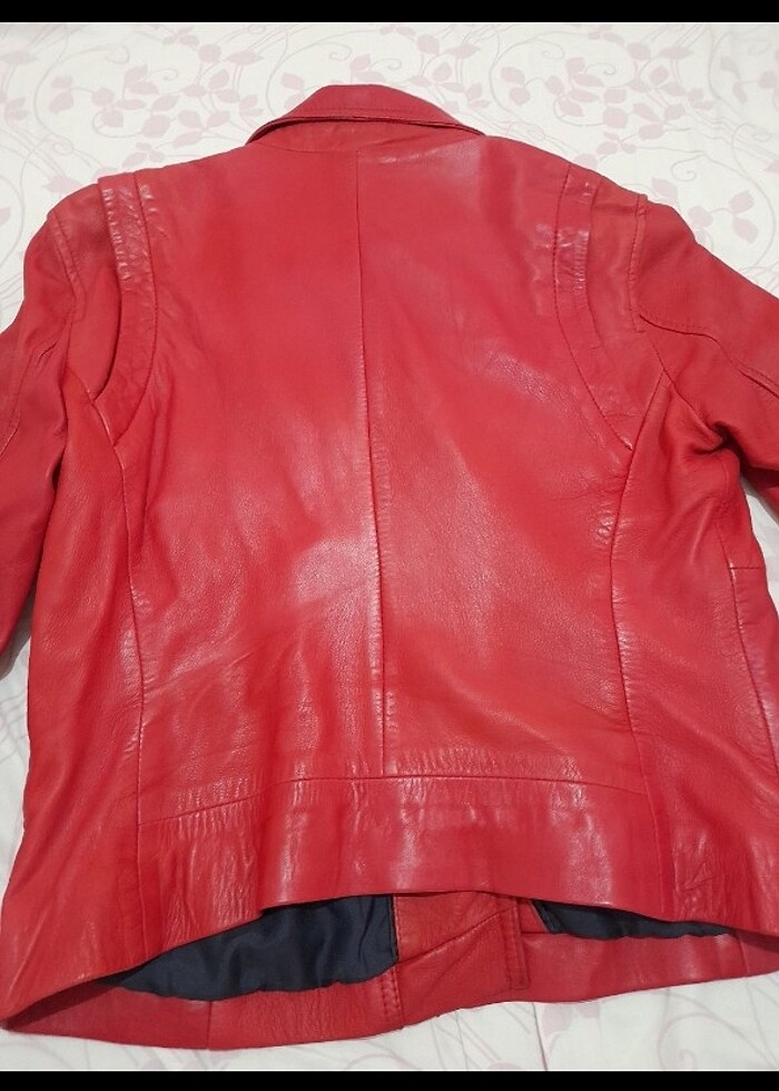 Kırmızı gerçek  deri ceket - Görsel 2