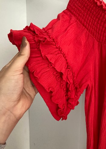 40 Beden kırmızı Renk Kırmızı Mini Fırfırlı Bohem Elbise