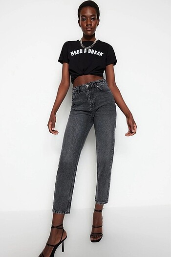 Trendyol & Milla Sıfır Antrasit Yüksek Bel Mom Jeans