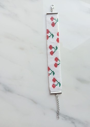  Beden Nakışlı Boncuklu Kiraz Desenli Bileklik