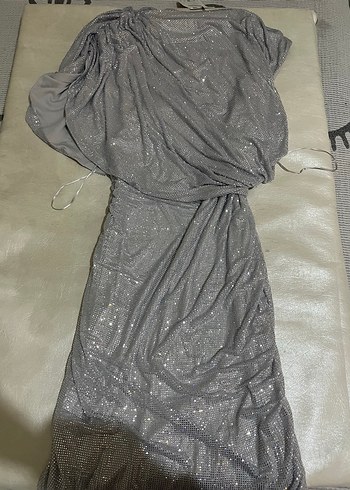 Gri Drapeli Uzun Abiye Elbise - Görsel 3