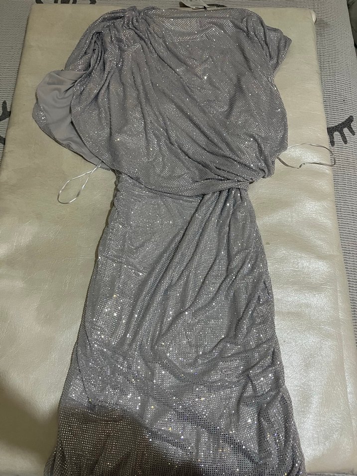 Gri Drapeli Uzun Abiye Elbise - Görsel 3