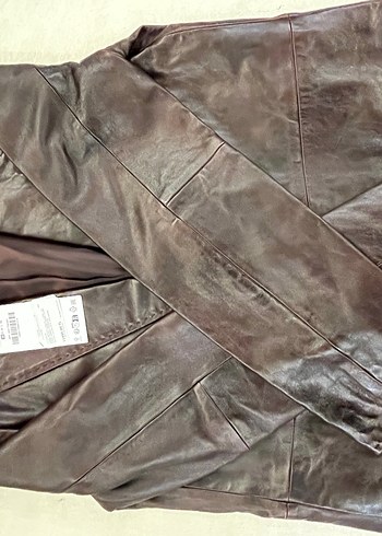 Kahverengi Uzun Deri Ceket - Görsel 3