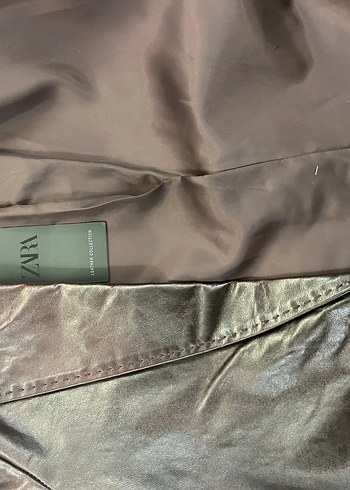 Kahverengi Uzun Deri Ceket - Görsel 8