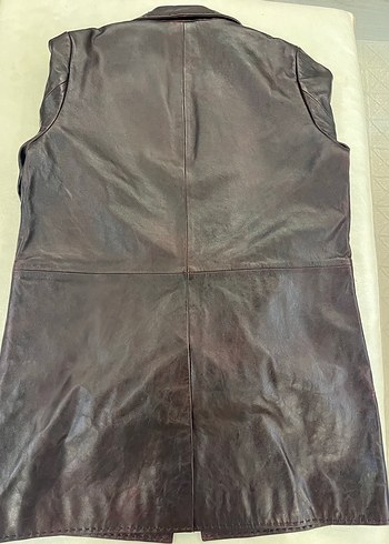 Kahverengi Uzun Deri Ceket - Görsel 5
