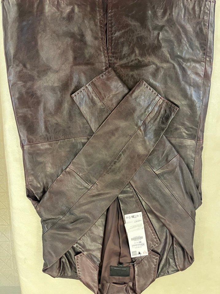 Kahverengi Uzun Deri Ceket - Görsel 4