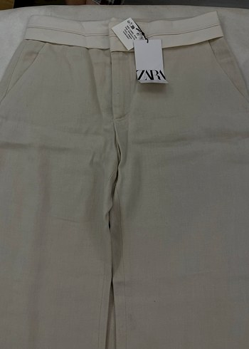 Bej  Midi Keten Kadın Pantolon - Görsel 5