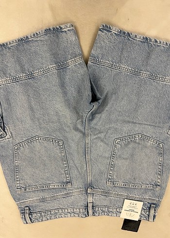 erkek mavi Bol Kesim Kot Şort - Görsel 3