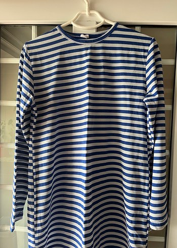 Mavi Çizgili Uzun Kollu Midi Triko Elbise - Görsel 2