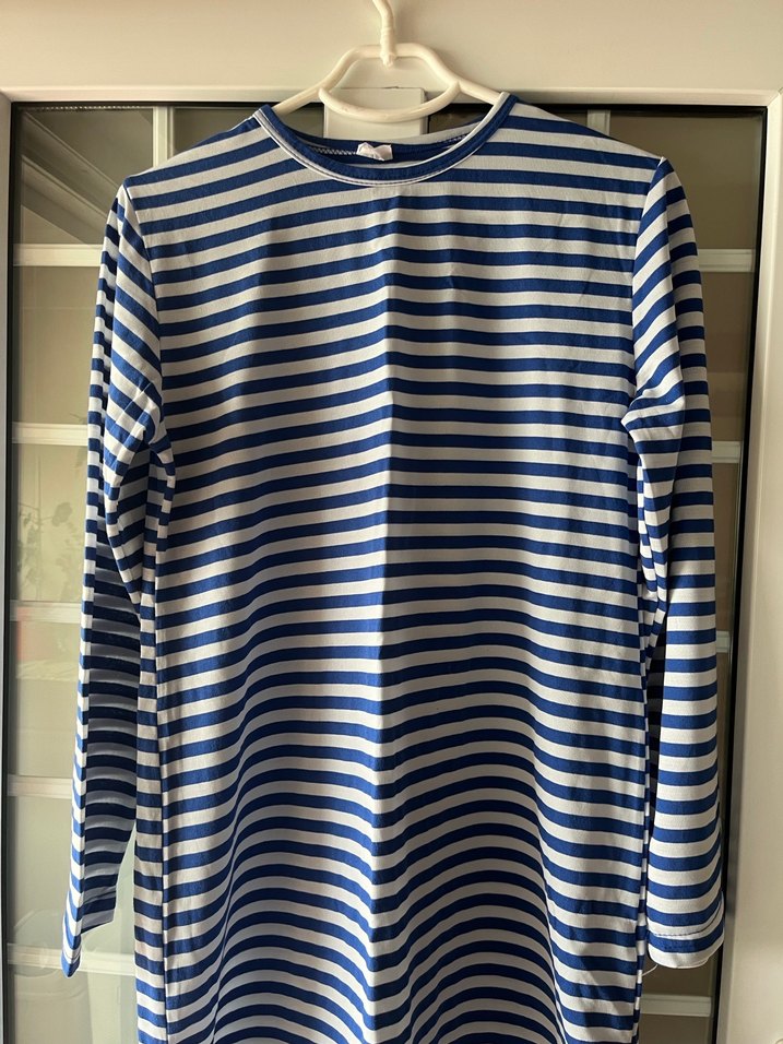 Mavi Çizgili Uzun Kollu Midi Triko Elbise - Görsel 2