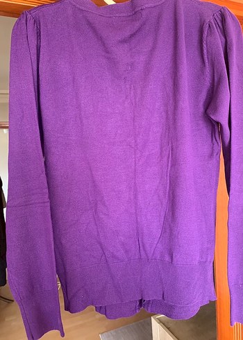 Mor V Yaka Düğmeli Kadın Hırka - Görsel 2