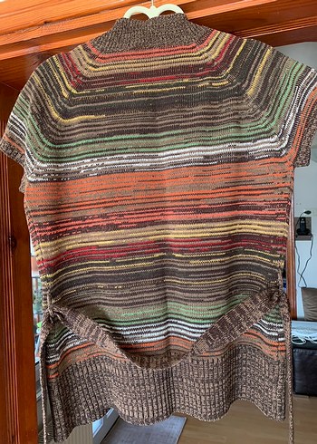 Gri Çok Renkli Bohem Örgü Kolsuz Hırka - Görsel 2