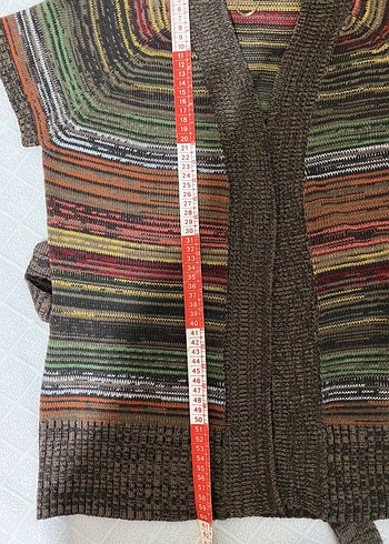 Gri Çok Renkli Bohem Örgü Kolsuz Hırka - Görsel 5