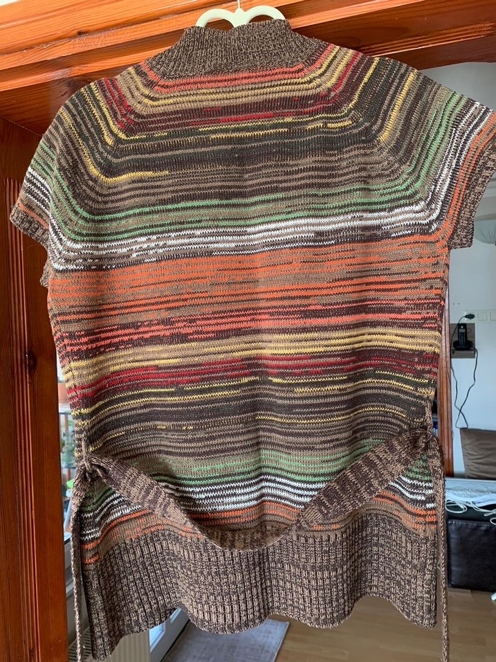 Gri Çok Renkli Bohem Örgü Kolsuz Hırka - Görsel 2