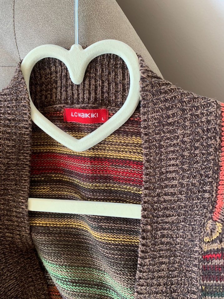 Gri Çok Renkli Bohem Örgü Kolsuz Hırka - Görsel 3