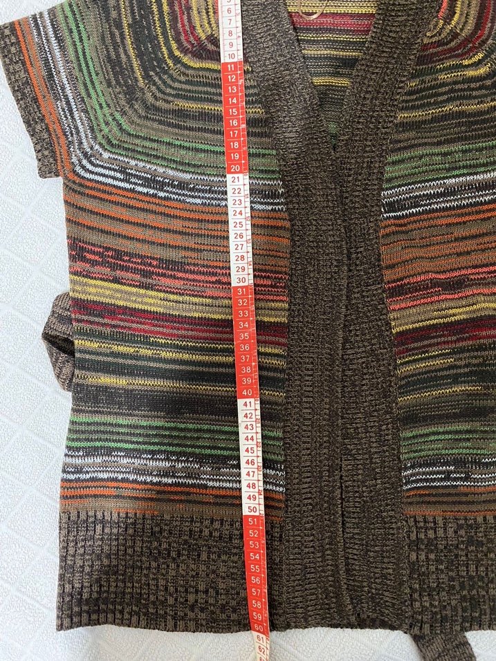 Gri Çok Renkli Bohem Örgü Kolsuz Hırka - Görsel 5