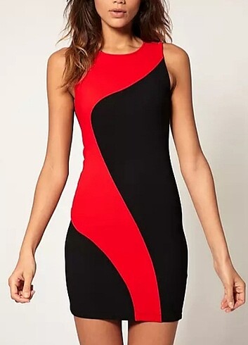 Diğer Kırmızı siyah desenli elbise 
