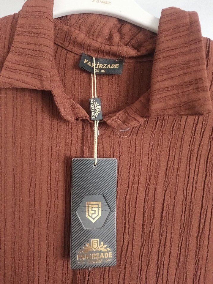 Uzun Kollu Keten Kahverengi Pliseli Elbise - Görsel 3