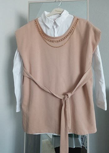 Bej Zincir Detaylı Kolsuz Bluz Süyeter - Görsel 2