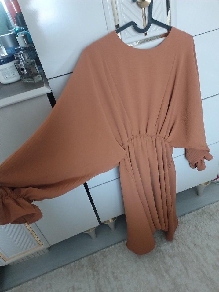 Kahverengi Uzun Salaş Kadın Elbise - Görsel 2