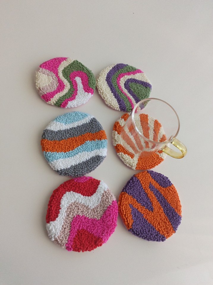 Renkli El Yapımı punch Bardak Altlıkları - Görsel 3