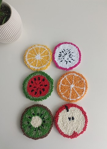 Meyve Desenli El Yapımi punch bardak altlıkları - Görsel 3