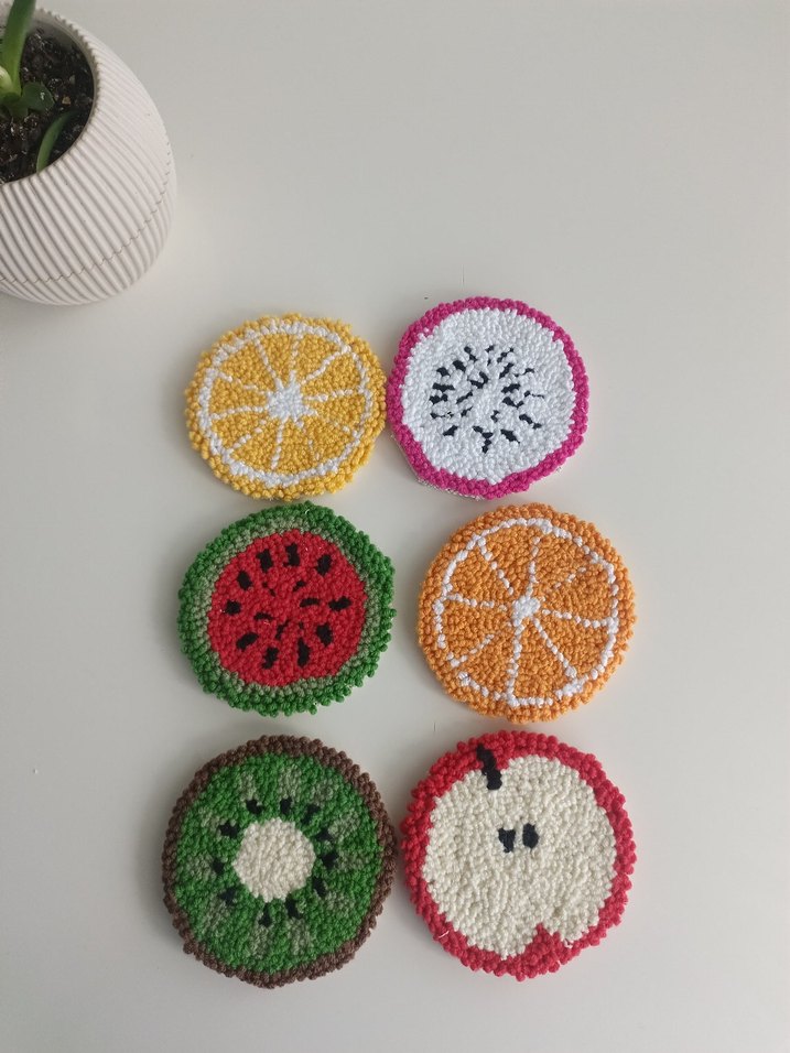 Meyve Desenli El Yapımi punch bardak altlıkları - Görsel 3