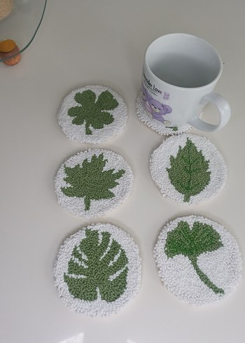 Bohem Yaprak Desenli El Yapımı Bardak Altlıkları punch - Görsel 2