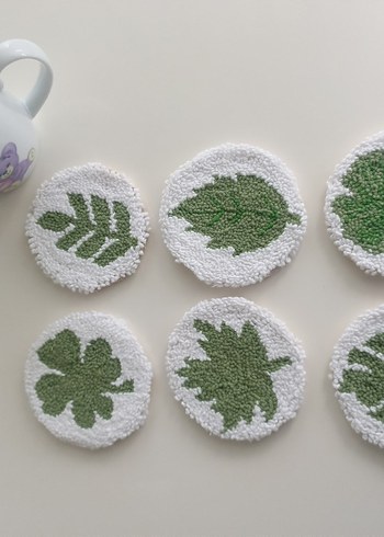 Bohem Yaprak Desenli El Yapımı Bardak Altlıkları punch - Görsel 4