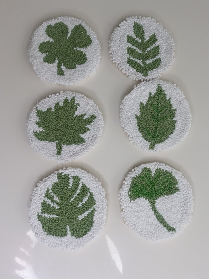 Bohem Yaprak Desenli El Yapımı Bardak Altlıkları punch - Görsel 3