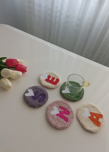 Bohem Tarzda Renkli punch Bardak Altlıkları Harfli - Görsel 2