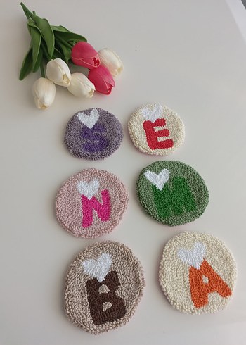 Bohem Tarzda Renkli punch Bardak Altlıkları Harfli - Görsel 4