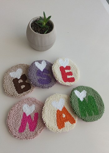 Bohem Tarzda Renkli punch Bardak Altlıkları Harfli - Görsel 3