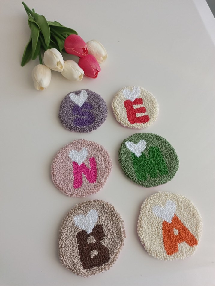 Bohem Tarzda Renkli punch Bardak Altlıkları Harfli - Görsel 4