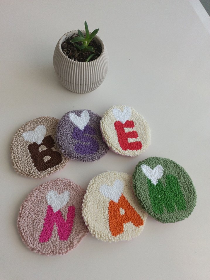 Bohem Tarzda Renkli punch Bardak Altlıkları Harfli - Görsel 3