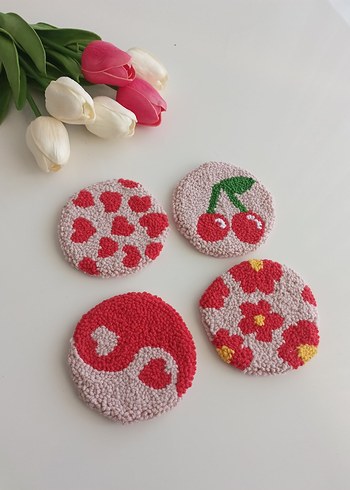 Bohem Tarzı El Yapımı Renkli Bardak Altlıkları punch - Görsel 3