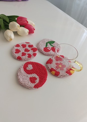 Bohem Tarzı El Yapımı Renkli Bardak Altlıkları punch - Görsel 6