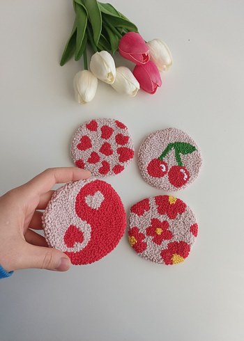 Bohem Tarzı El Yapımı Renkli Bardak Altlıkları punch - Görsel 5