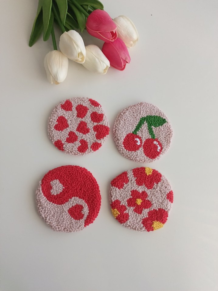 Bohem Tarzı El Yapımı Renkli Bardak Altlıkları punch - Görsel 2