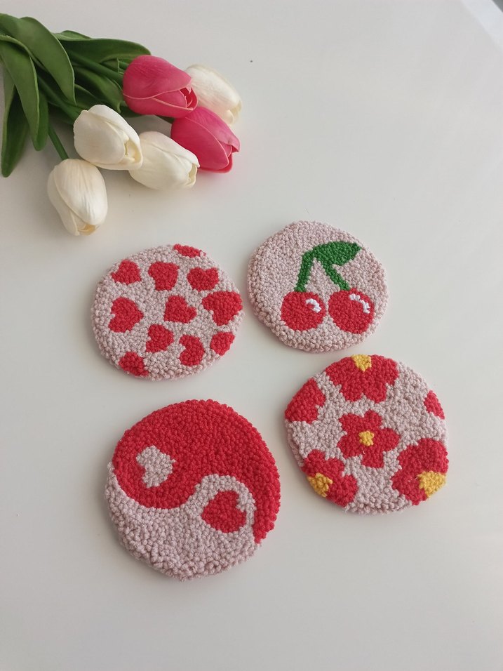 Bohem Tarzı El Yapımı Renkli Bardak Altlıkları punch - Görsel 3